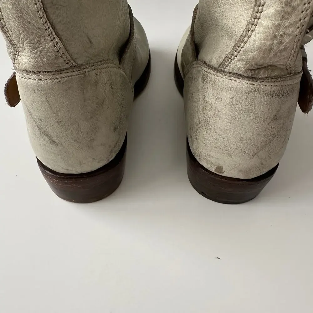 ASH Handmade Distressed‎ Moto Buckle Slouch Grey White Ankle Boots EU37 US 6